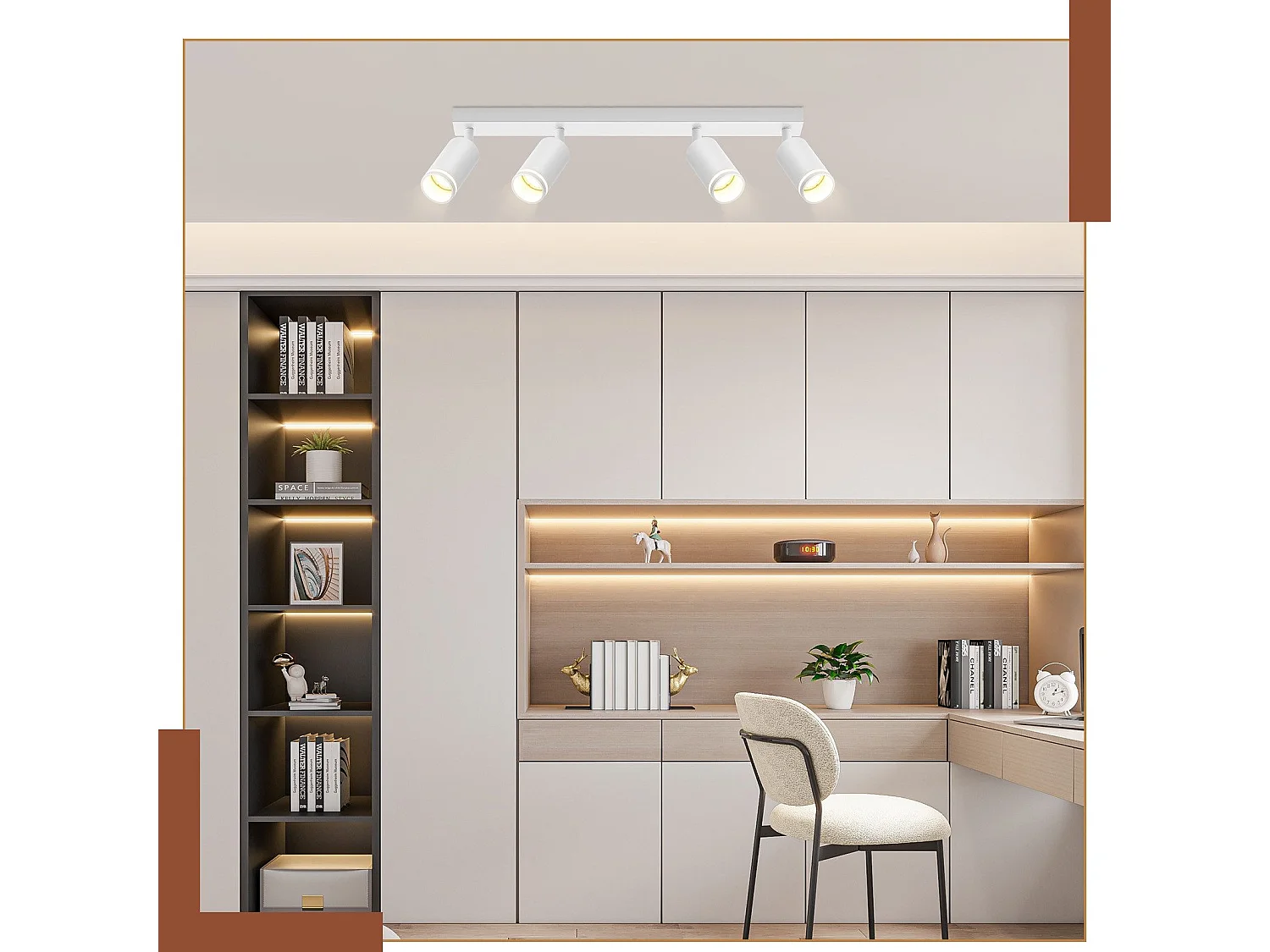 Weißer Deckenstrahler 4 Glühbirnen Moderner Spot Gu10 Verstellbarer Innenstrahler aus Metall