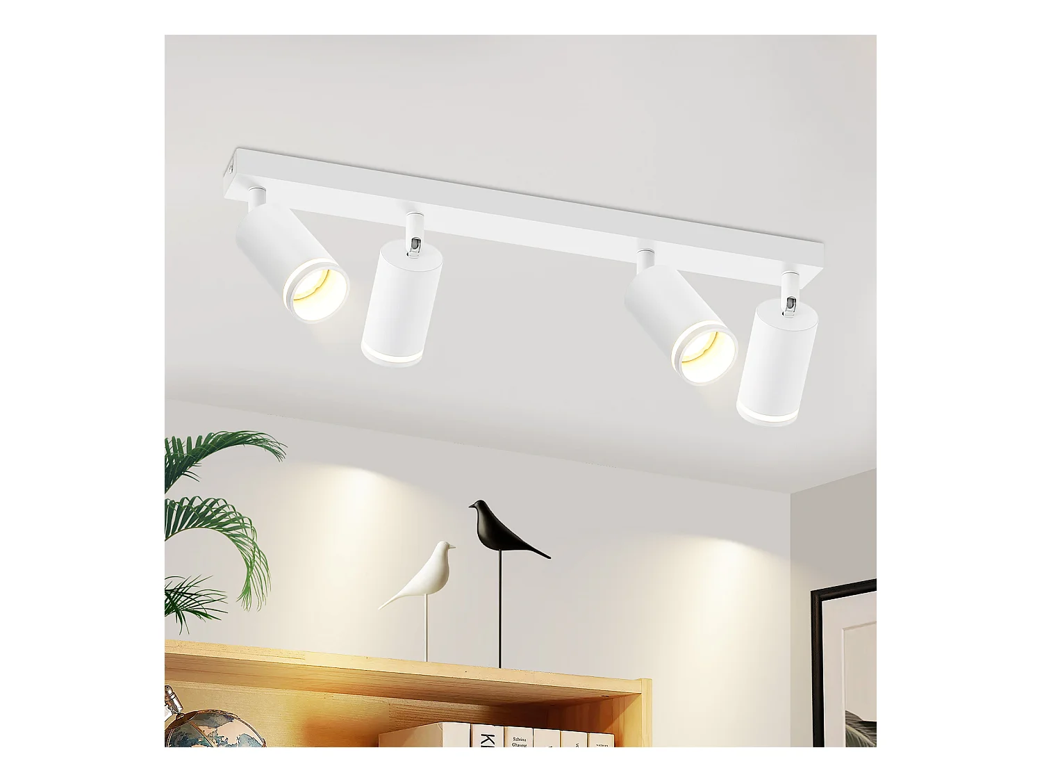 NETTLIFE Opbouwspot GU10 wit L 58cm rechthoekig Moderne Plafondlamp 355° draaibaar Plafondspot 4-Lichts cilinder Lampkap voor Slaafkamer Kantoor Woonkamer Max.25W