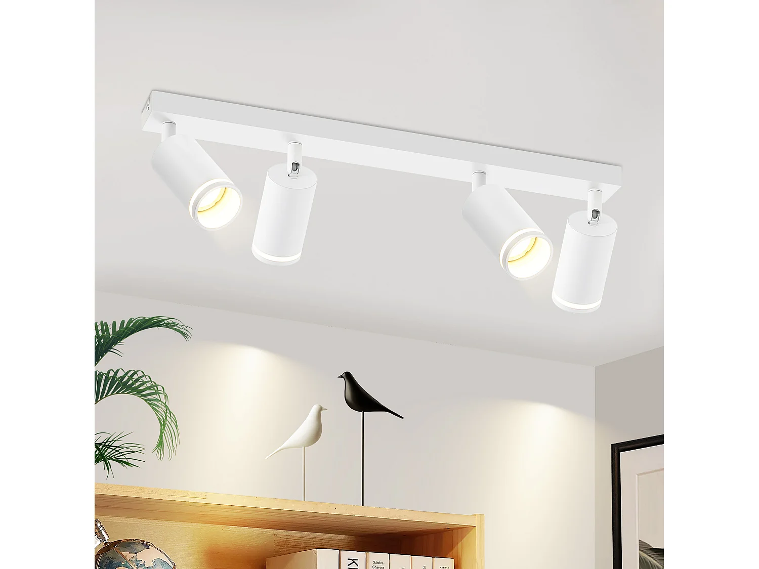 NETTLIFE Spot de plafond blanc 4 ampoules plafonnier moderne spot GU10 spots orientable intérieur métal