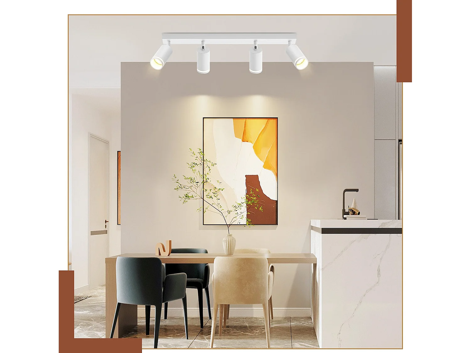 NETTLIFE Spot de plafond blanc 4 ampoules plafonnier moderne spot GU10 spots orientable intérieur métal