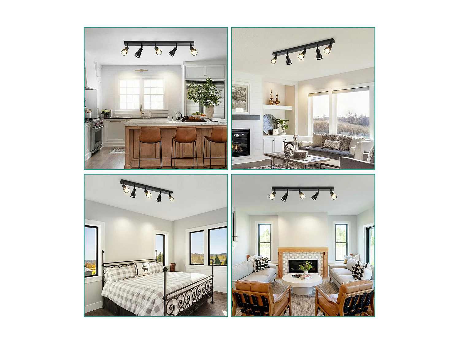 NETTLIFE Plafonnier 5 Spots Noir : Plafonnier  Métal GU10 Spots Pivotant Intérieur pour cuisine bureau salon chambre à coucher, Sans ampoules