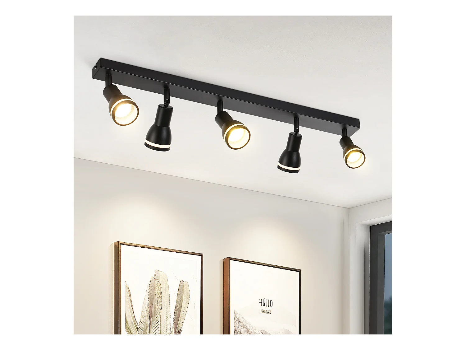 NETTLIFE Plafonnier 5 Spots Noir : Plafonnier  Métal GU10 Spots Pivotant Intérieur pour cuisine bureau salon chambre à coucher, Sans ampoules