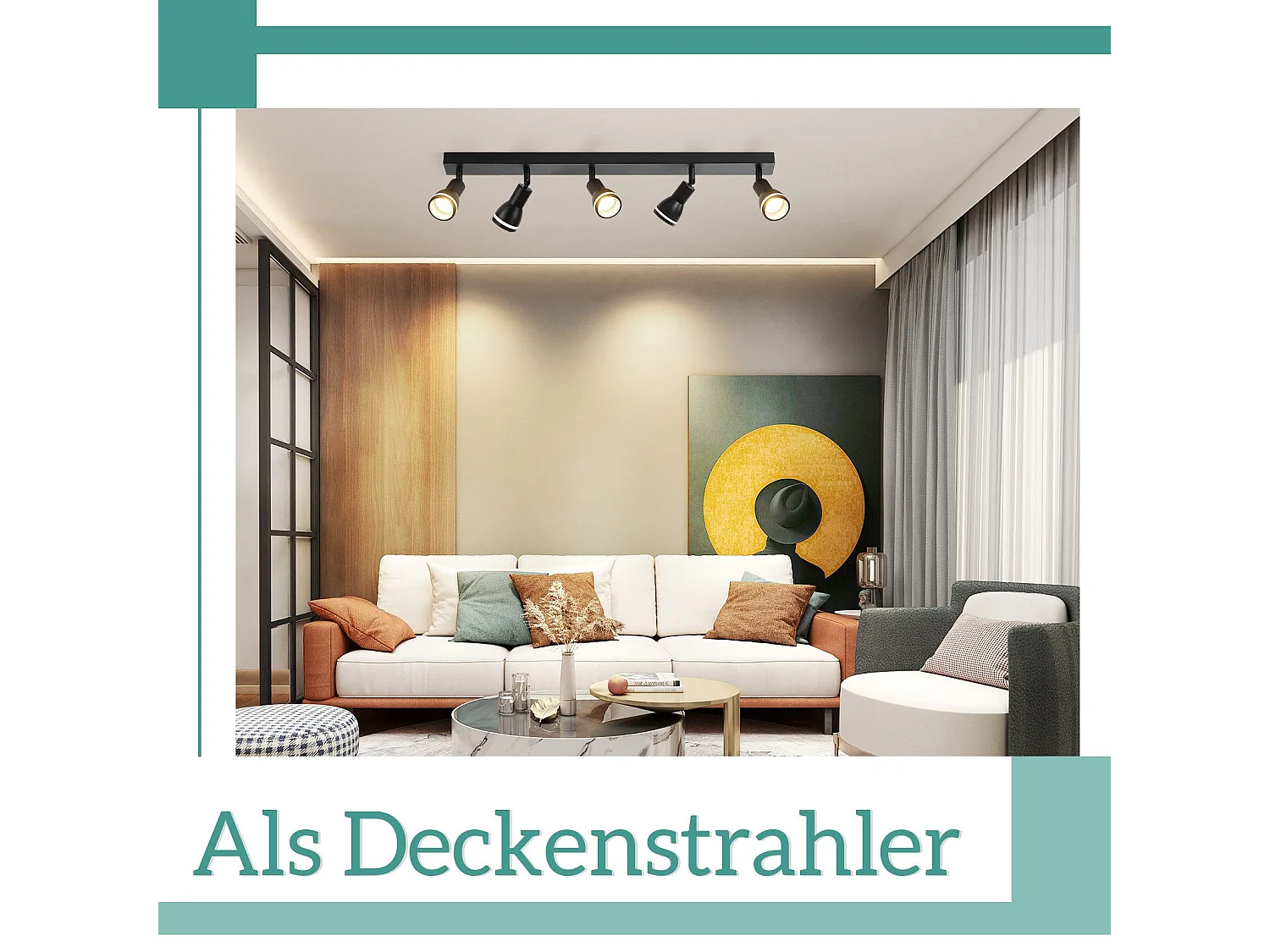 NETTLIFE Opbouwspot GU10 L 69cm zwart 5-Lichts rechthoekig  Plafondlamp 355° draaibaar Plafondspot creatief ontwerp Lampkap