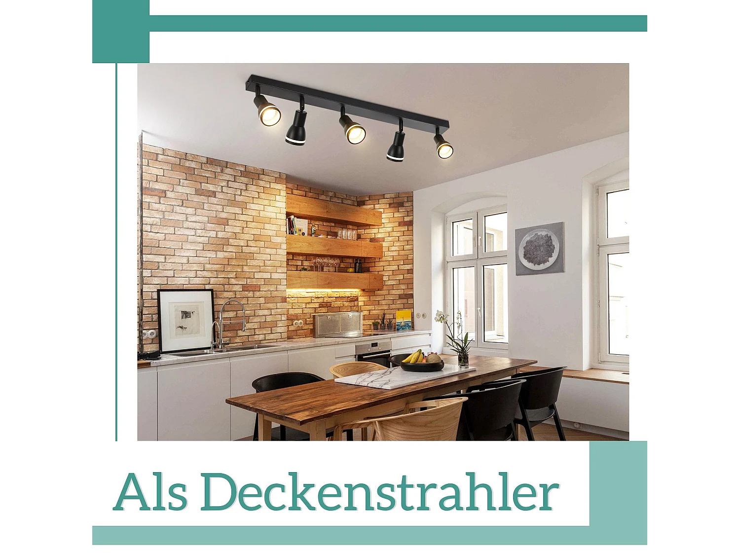 NETTLIFE Opbouwspot GU10 L 69cm zwart 5-Lichts rechthoekig  Plafondlamp 355° draaibaar Plafondspot creatief ontwerp Lampkap