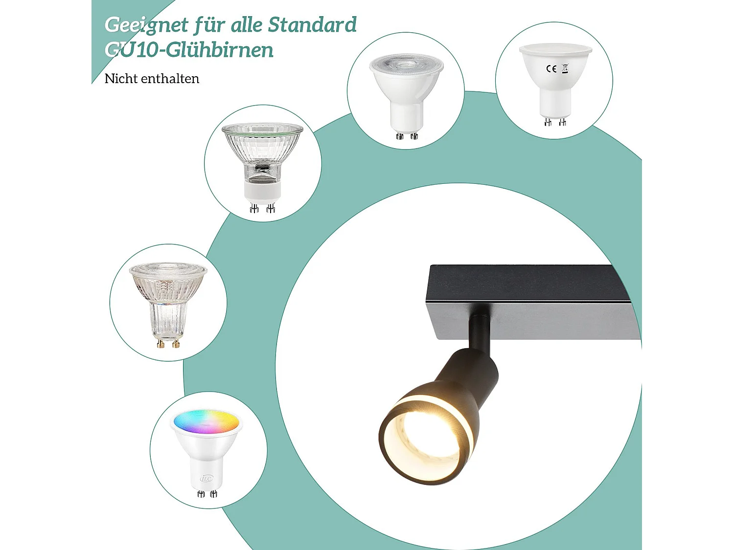 NETTLIFE Plafonnier 5 Spots Noir : Plafonnier  Métal GU10 Spots Pivotant Intérieur pour cuisine bureau salon chambre à coucher, Sans ampoules