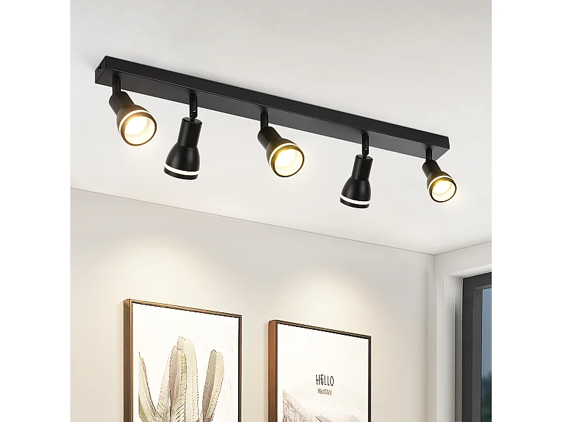 NETTLIFE Opbouwspot GU10 L 69cm zwart 5-Lichts rechthoekig  Plafondlamp 355° draaibaar Plafondspot creatief ontwerp Lampkap
