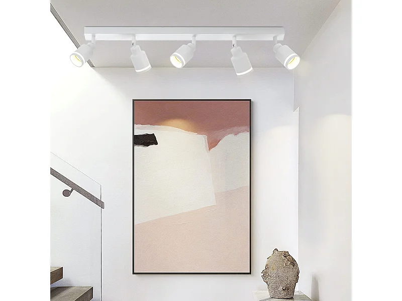 NETTLIFE Plafonnier Blanc moderne : 5 spots de plafond orientables en métal, plafonnier GU10, pour chambre, salle à manger, sans ampoule