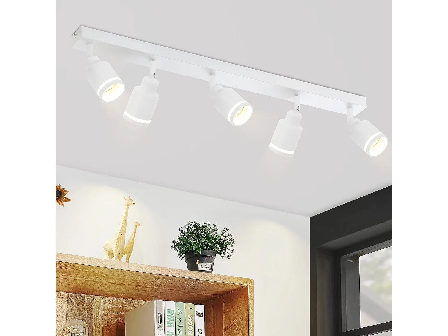 NETTLIFE Plafonnier Blanc moderne : 5 spots de plafond orientables en métal, plafonnier GU10, pour chambre, salle à manger, sans ampoule