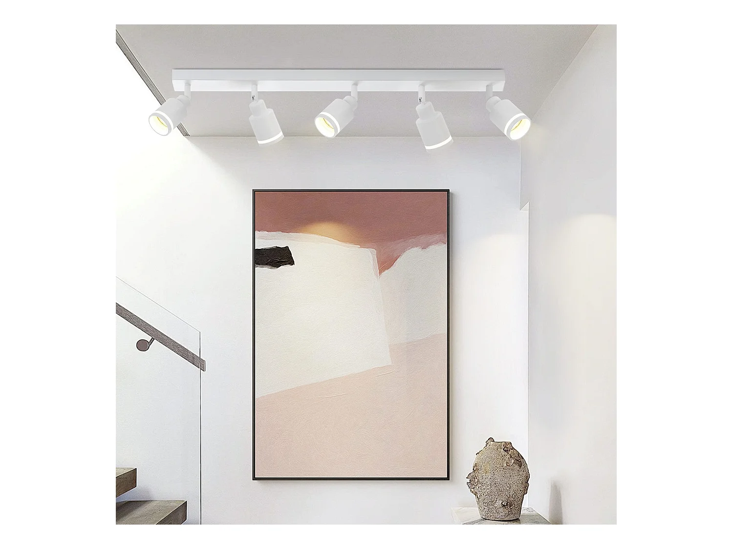 NETTLIFE Plafonnier Blanc moderne : 5 spots de plafond orientables en métal, plafonnier GU10, pour chambre, salle à manger, sans ampoule