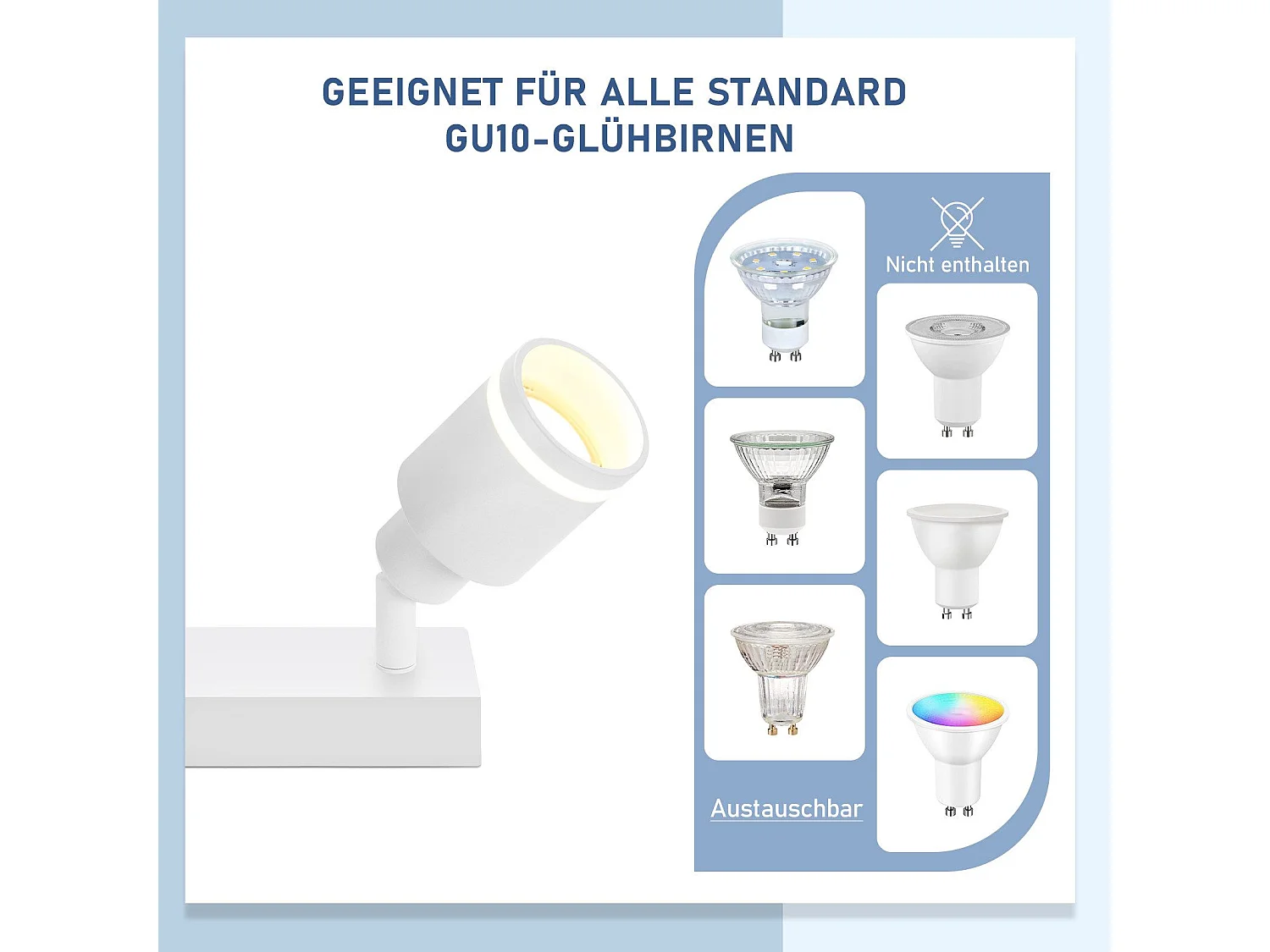 NETTLIFE Plafonnier Blanc moderne : 5 spots de plafond orientables en métal, plafonnier GU10, pour chambre, salle à manger, sans ampoule