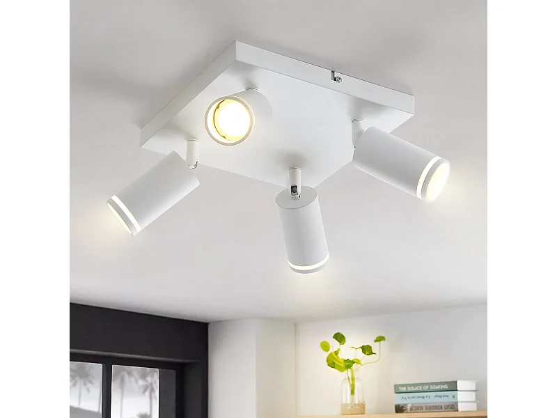 NETTLIFE Spot de plafond blanc 4 ampoules moderne spot GU10 spots orientable intérieur métal