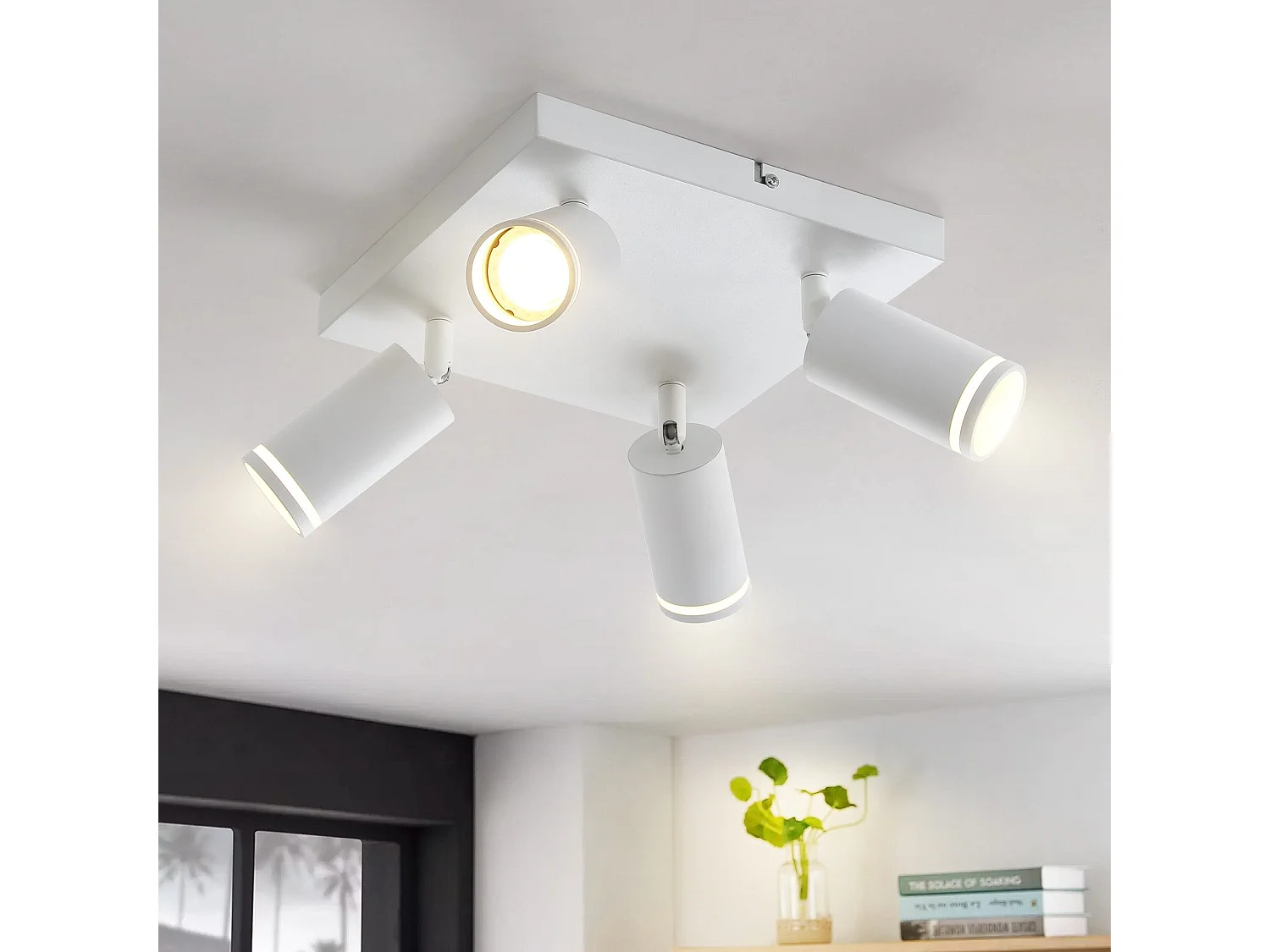 NETTLIFE Spot de plafond blanc 4 ampoules moderne spot GU10 spots orientable intérieur métal