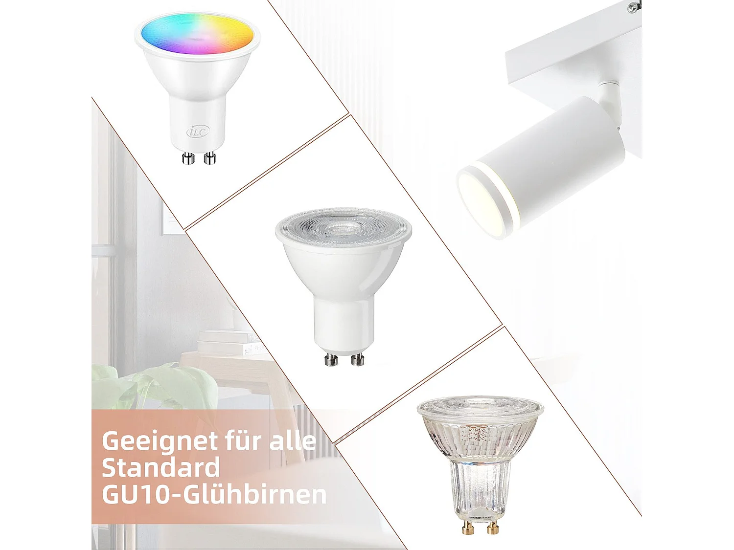 NETTLIFE Spot de plafond blanc 4 ampoules moderne spot GU10 spots orientable intérieur métal