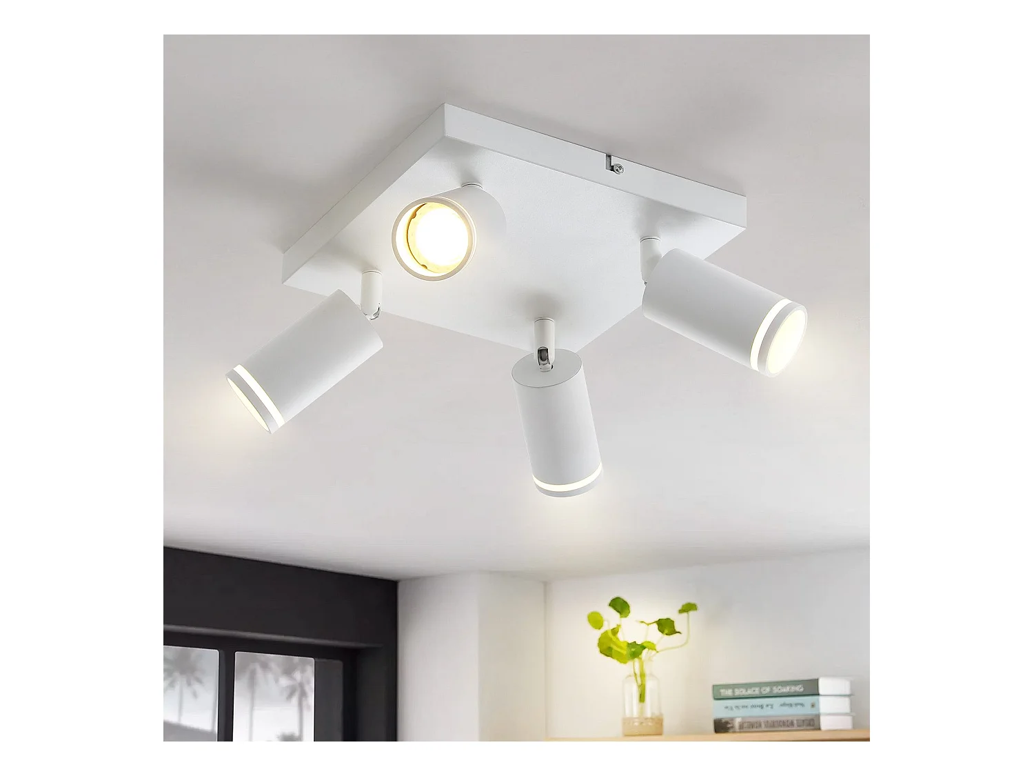 NETTLIFE Opbouwspot GU10 wit L 25cm vierkant Moderne Plafondlamp 355° draaibaar Plafondspot 4-Lichts cilinder Lampkap voor Slaafkamer | Kantoor | Woonkamer Max.25W