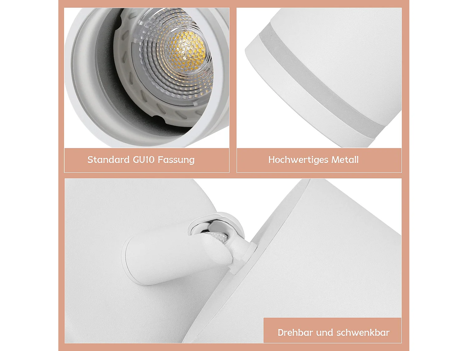 NETTLIFE Spot de plafond blanc 4 ampoules moderne spot GU10 spots orientable intérieur métal