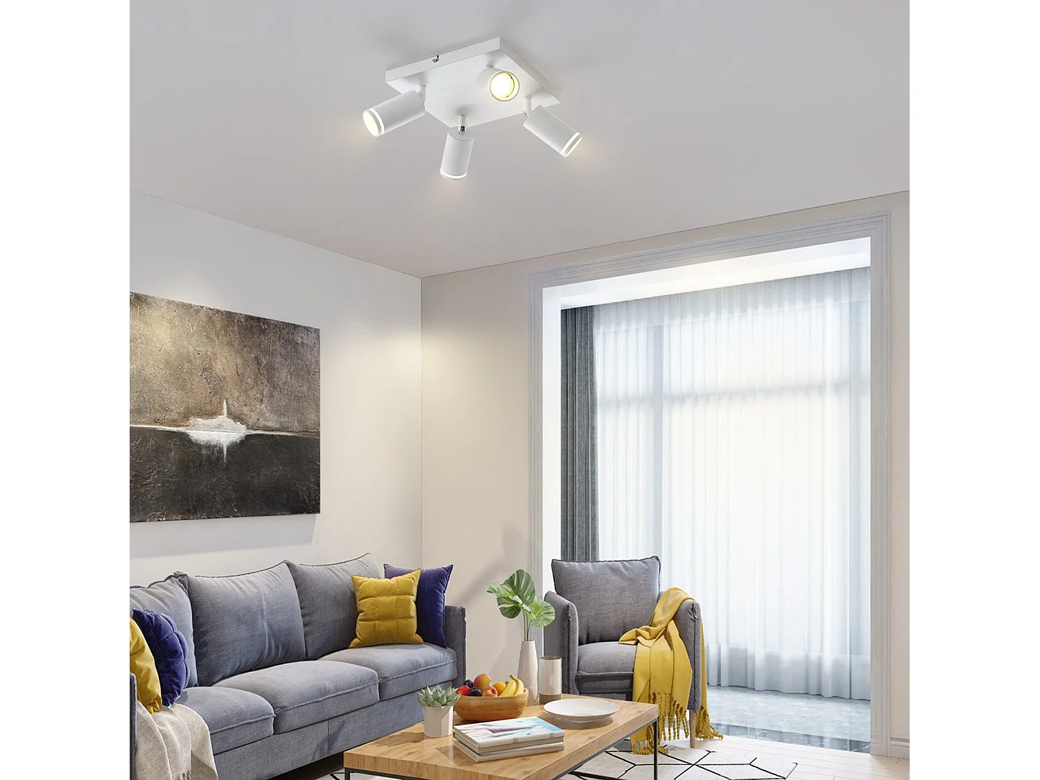 NETTLIFE Spot de plafond blanc 4 ampoules moderne spot GU10 spots orientable intérieur métal