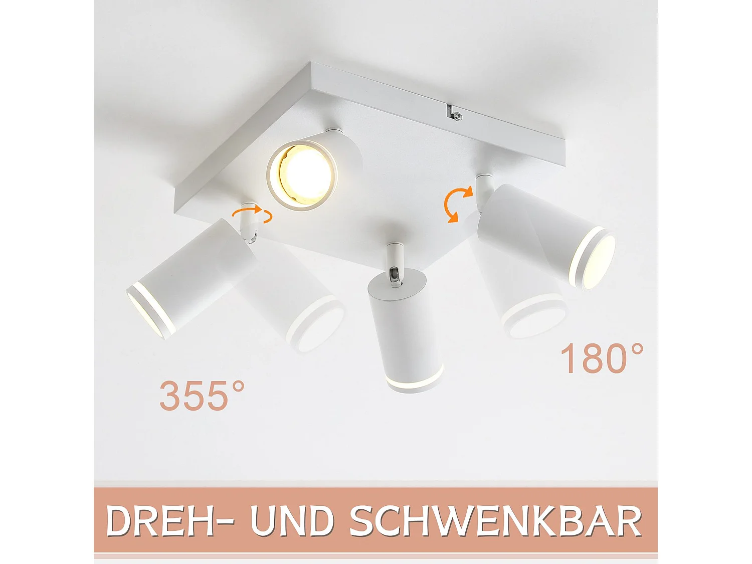 NETTLIFE Spot de plafond blanc 4 ampoules moderne spot GU10 spots orientable intérieur métal