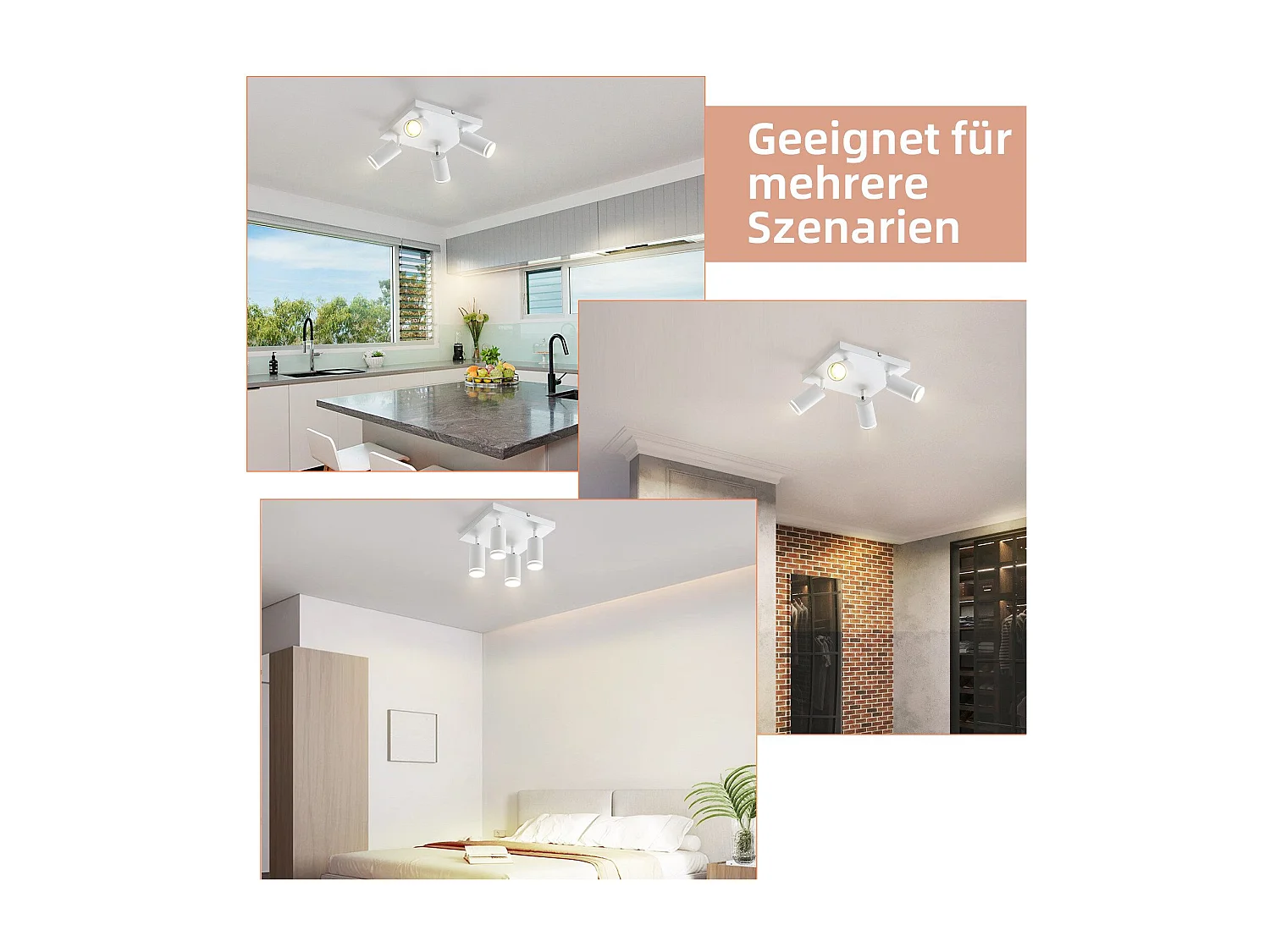 NETTLIFE Spot de plafond blanc 4 ampoules moderne spot GU10 spots orientable intérieur métal