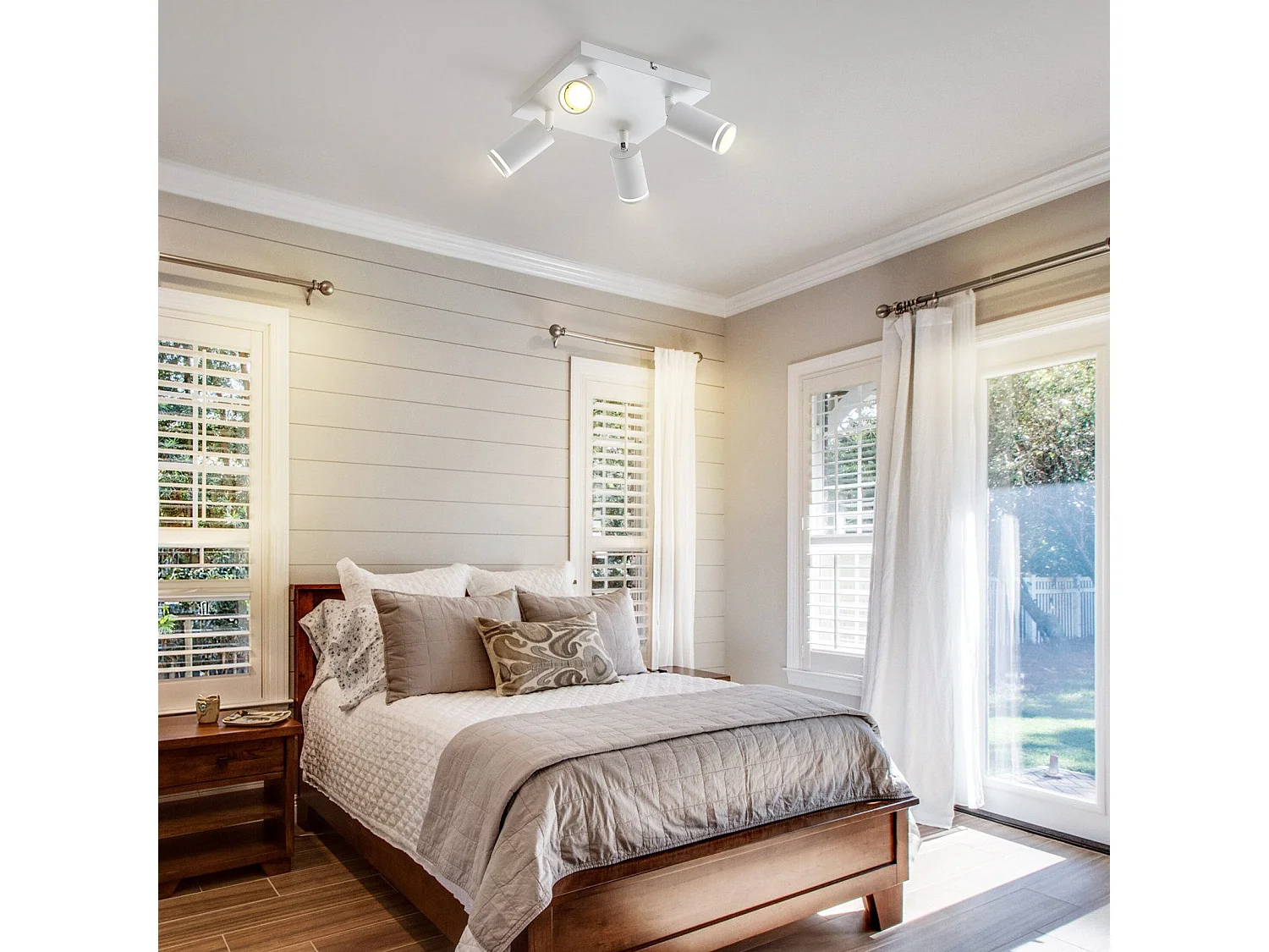 NETTLIFE Spot de plafond blanc 4 ampoules moderne spot GU10 spots orientable intérieur métal