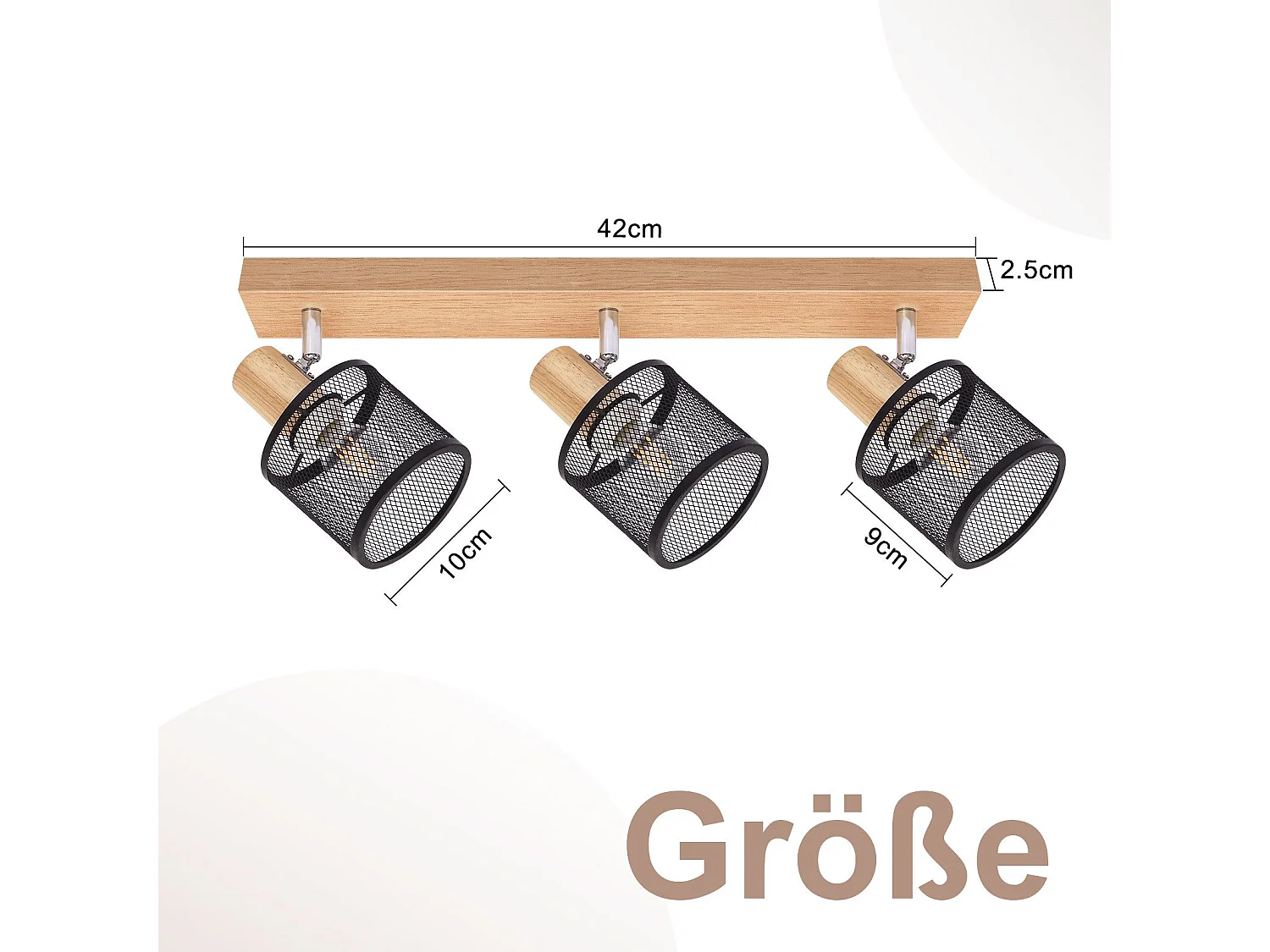 NETTLIFE Lampa sufitowa 3-punktowa, efekt czarnego drewna - lampa sufitowa E14 regulowana 350°, 4 żarówki, maks. 25 W, nowoczesna do salonu, sypialni, kuchni.