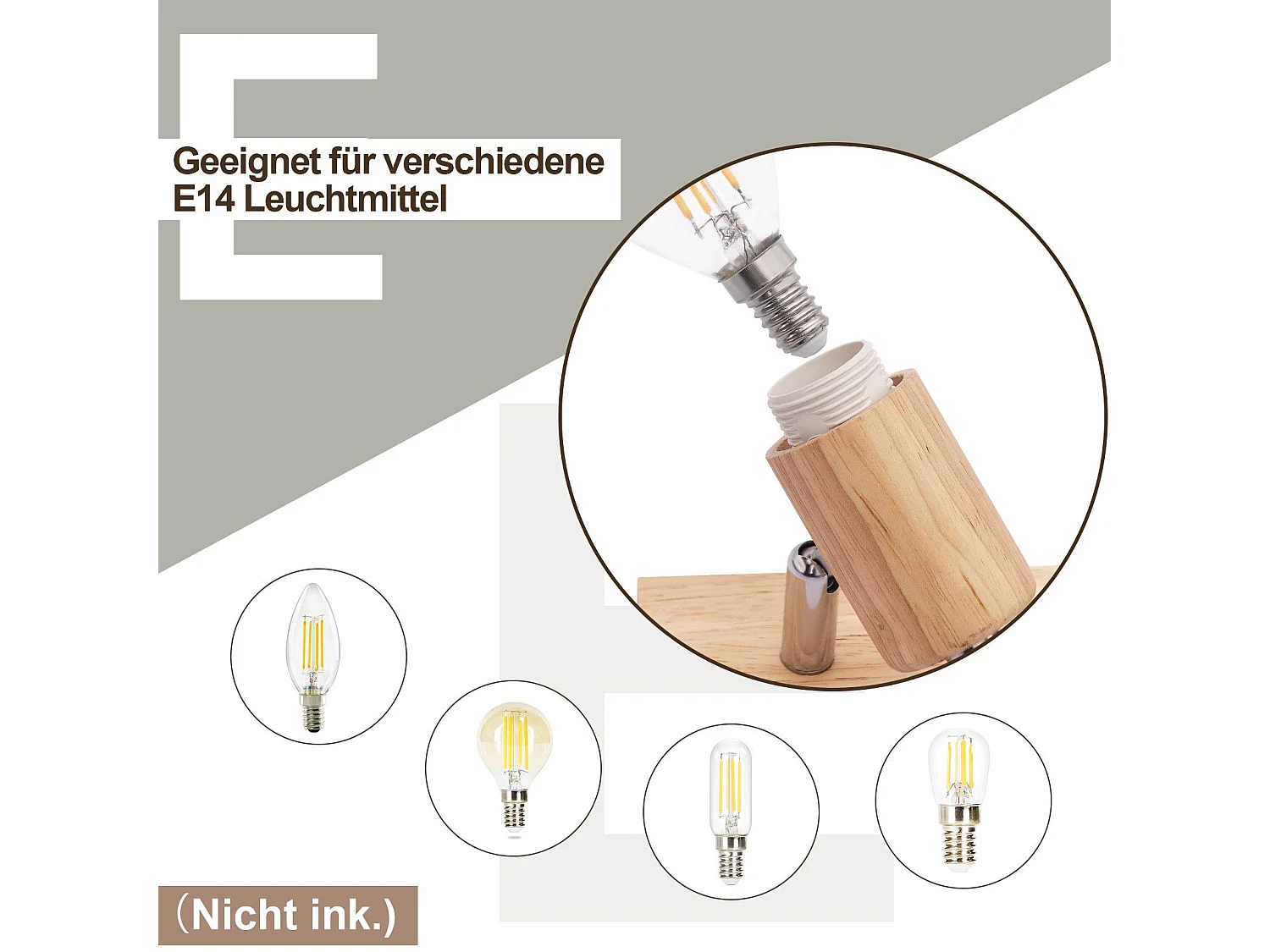 NETTLIFE Plafonnier 3 Spots noir aspect  bois - plafonnier E14 orientable 350° 4 ampoules max 25w moderne pour salon chambre cuisine.