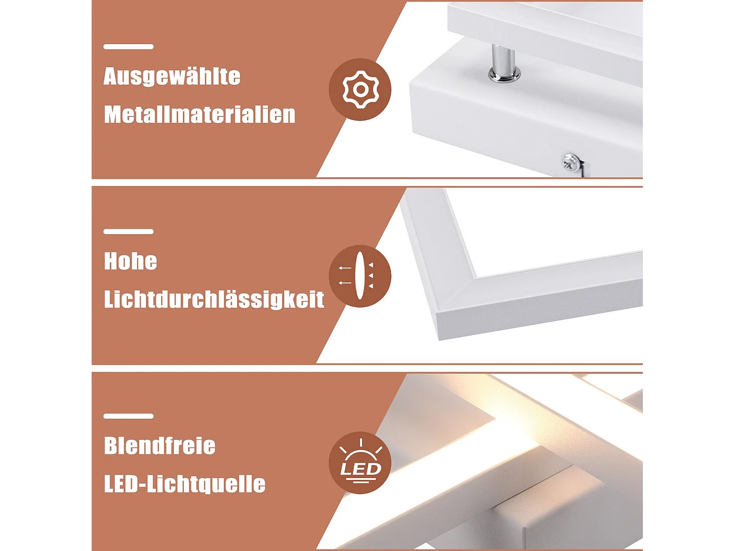 NETTLIFE Plafonnier LED blanc moderne 24W 3000K