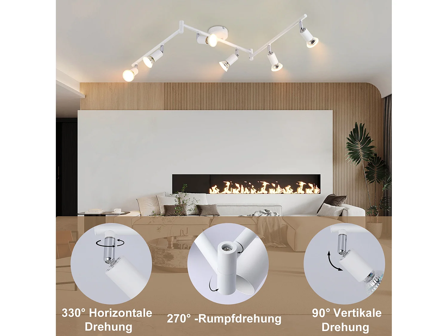 NETTLIFE Opbouwspot 6-lichts GU10 Fitting wit Metaal draaibar Plafondspot L 108cm Vintage Plafondlamp voor Slaapkamer | Hal | Woonkamer | Keuken Zonder Lichtborn