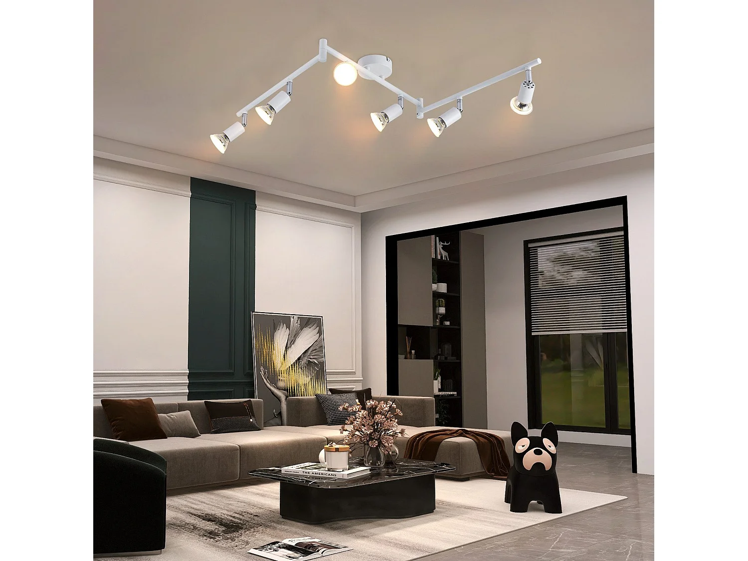 NETTLIFE Opbouwspot 6-lichts GU10 Fitting wit Metaal draaibar Plafondspot L 108cm Vintage Plafondlamp voor Slaapkamer | Hal | Woonkamer | Keuken Zonder Lichtborn