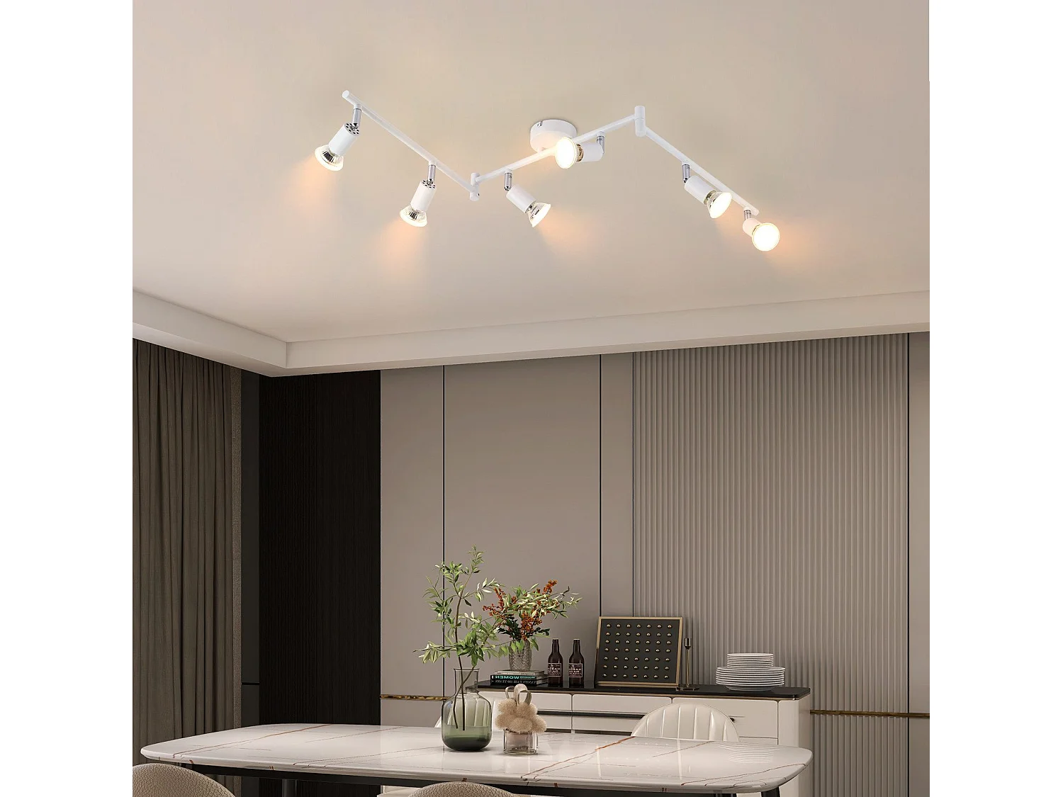 NETTLIFE Opbouwspot 6-lichts GU10 Fitting wit Metaal draaibar Plafondspot L 108cm Vintage Plafondlamp voor Slaapkamer | Hal | Woonkamer | Keuken Zonder Lichtborn