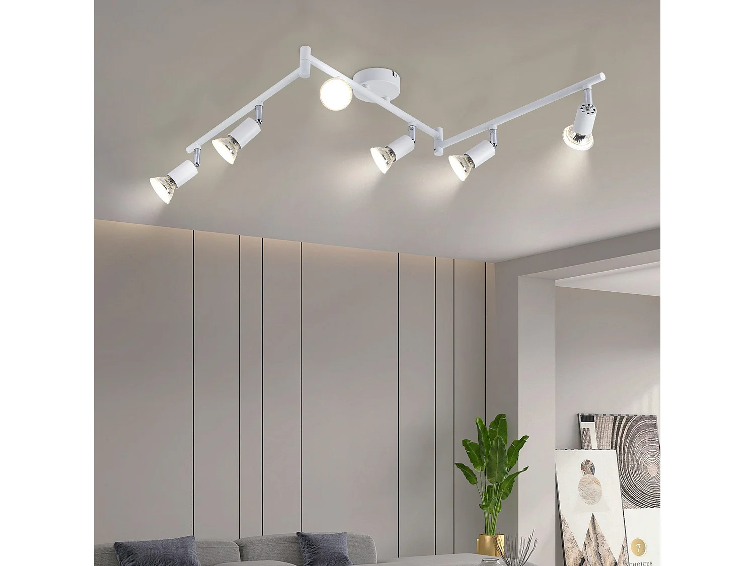 NETTLIFE Opbouwspot 6-lichts GU10 Fitting wit Metaal draaibar Plafondspot L 108cm Vintage Plafondlamp voor Slaapkamer | Hal | Woonkamer | Keuken Zonder Lichtborn
