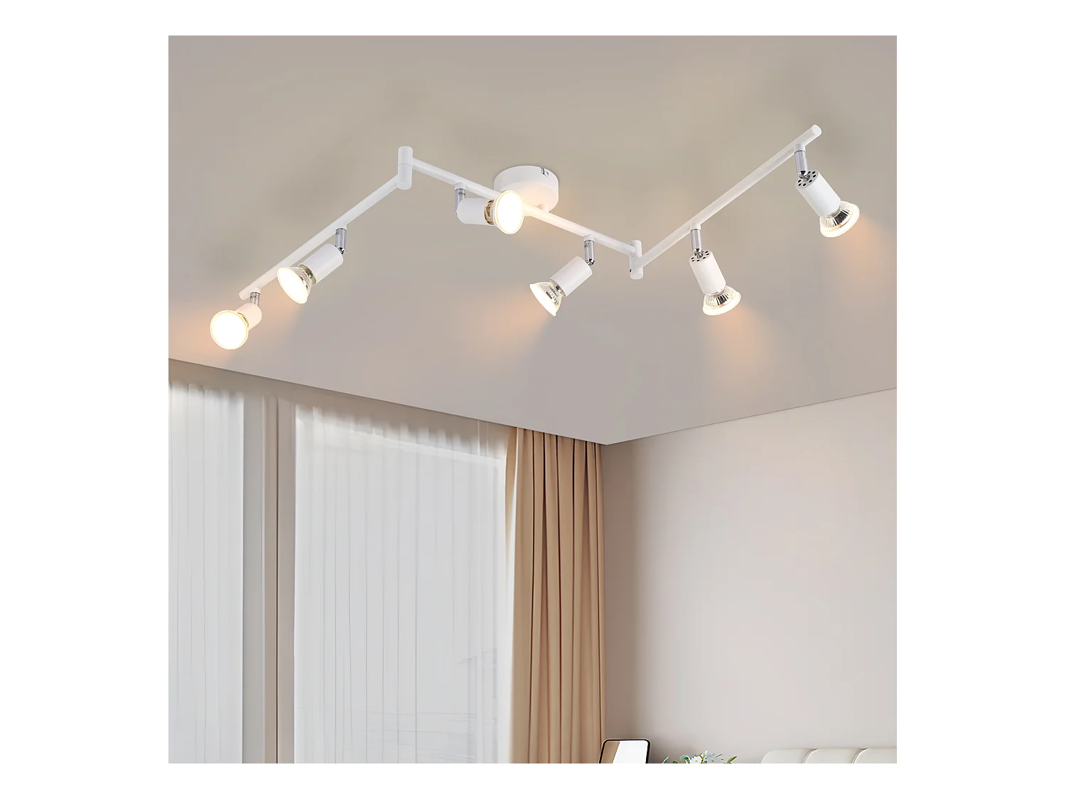 NETTLIFE Plafonnier LED 6 spots GU10 - Spot de Plafond Lampe de Plafond Moderne Intérieur Blanc pour Salon Salle de Bain Cuisine Bureau