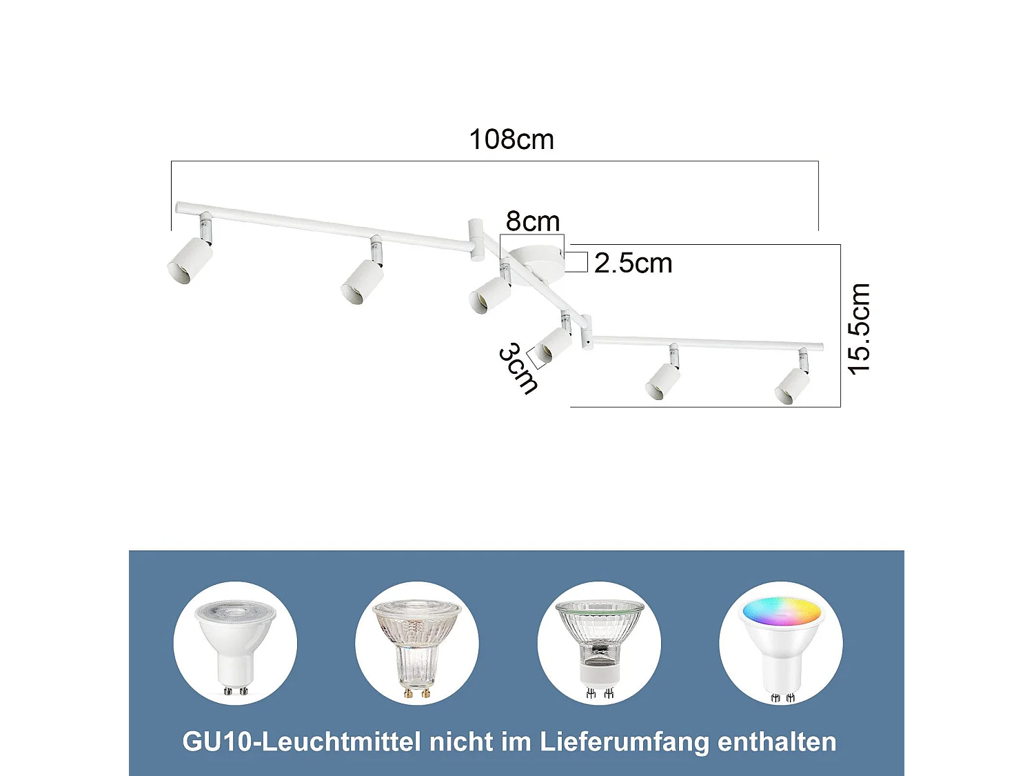 NETTLIFE Plafonnier LED 6 spots GU10 - Spot de Plafond Lampe de Plafond Moderne Intérieur Blanc pour Salon Salle de Bain Cuisine Bureau