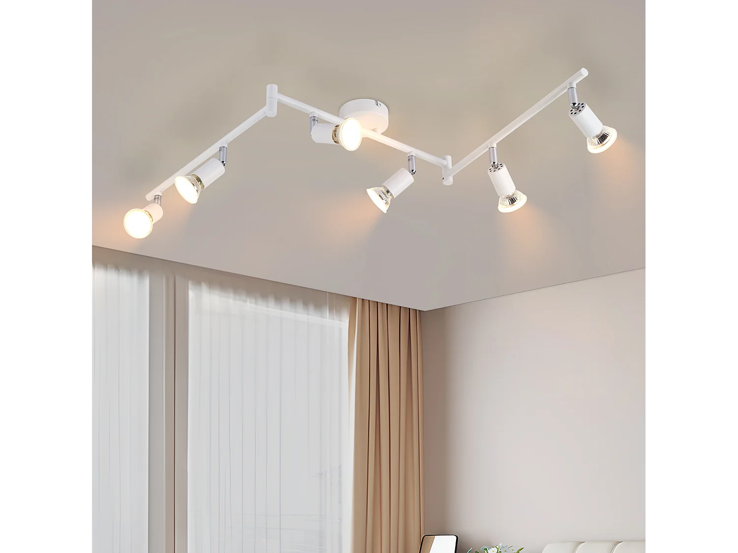 NETTLIFE Plafonnier LED 6 spots GU10 - Spot de Plafond Lampe de Plafond Moderne Intérieur Blanc pour Salon Salle de Bain Cuisine Bureau