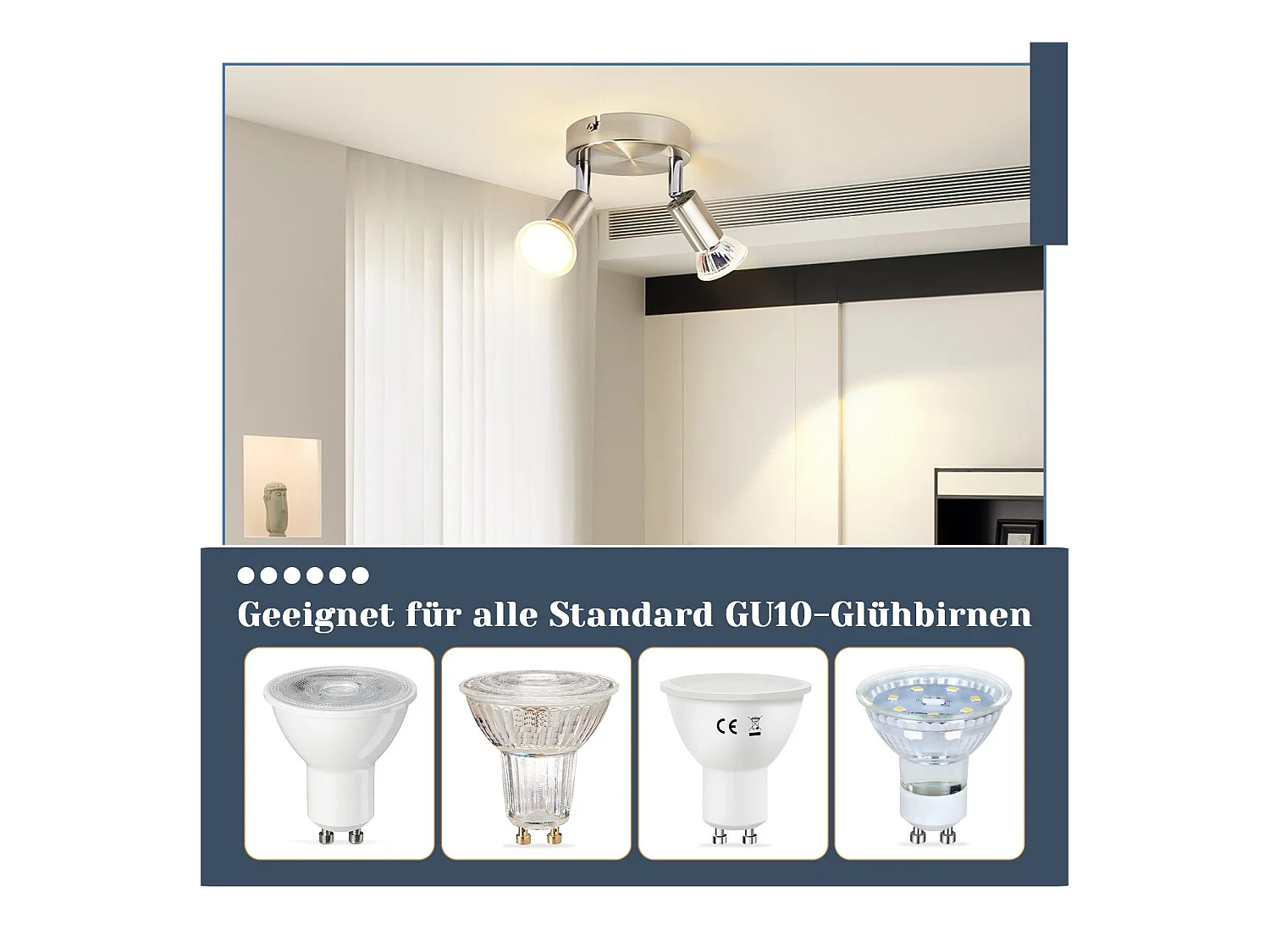 NETTLIFE Plafonnier LED GU10 -2 Spots de Plafond Ronde Moderne Spots de Plafond 350° pour Cuisines Couloir Chambre Salon - sans Ampoule chrome