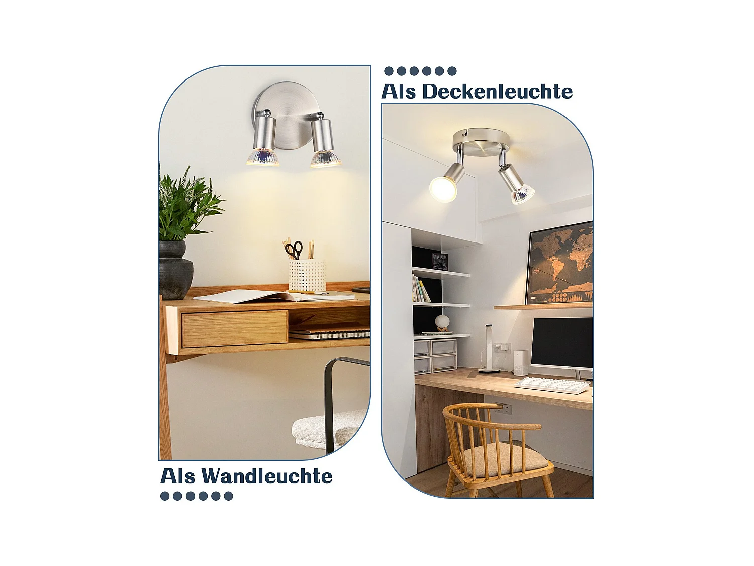NETTLIFE Plafonnier LED GU10 -2 Spots de Plafond Ronde Moderne Spots de Plafond 350° pour Cuisines Couloir Chambre Salon - sans Ampoule chrome