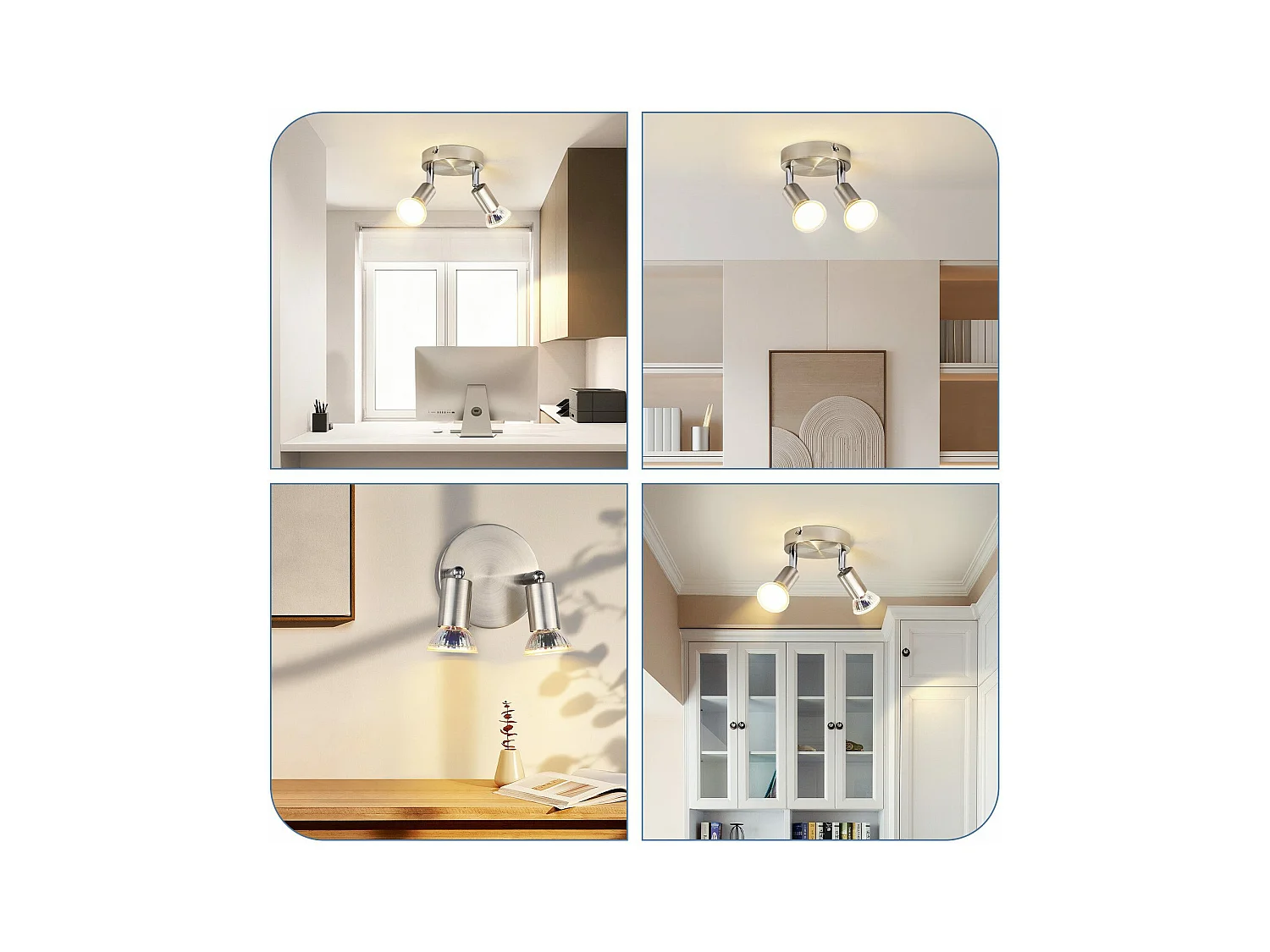 NETTLIFE Plafonnier LED GU10 -2 Spots de Plafond Ronde Moderne Spots de Plafond 350° pour Cuisines Couloir Chambre Salon - sans Ampoule chrome
