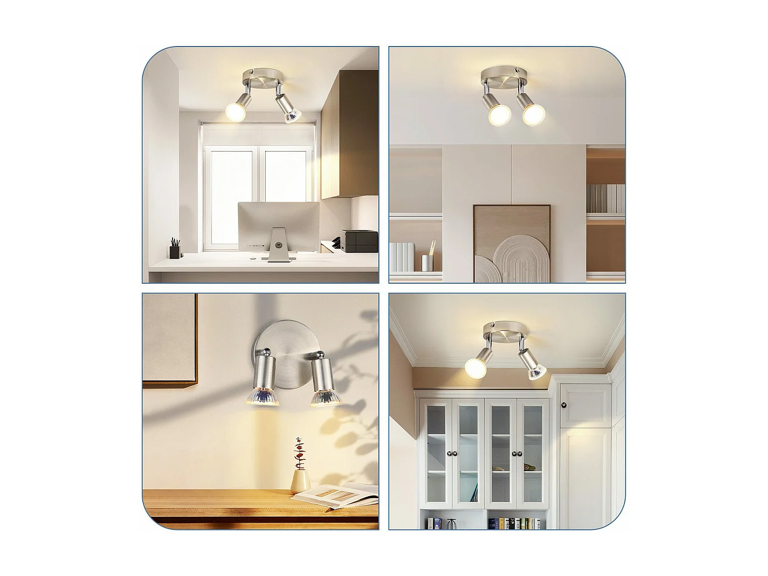 NETTLIFE Plafonnier LED GU10 -2 Spots de Plafond Ronde Moderne Spots de Plafond 350° pour Cuisines Couloir Chambre Salon - sans Ampoule chrome