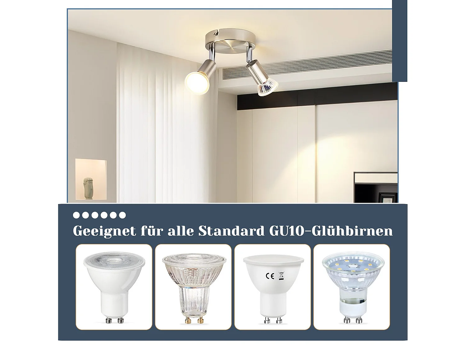 NETTLIFE Plafonnier LED GU10 -2 Spots de Plafond Ronde Moderne Spots de Plafond 350° pour Cuisines Couloir Chambre Salon - sans Ampoule chrome