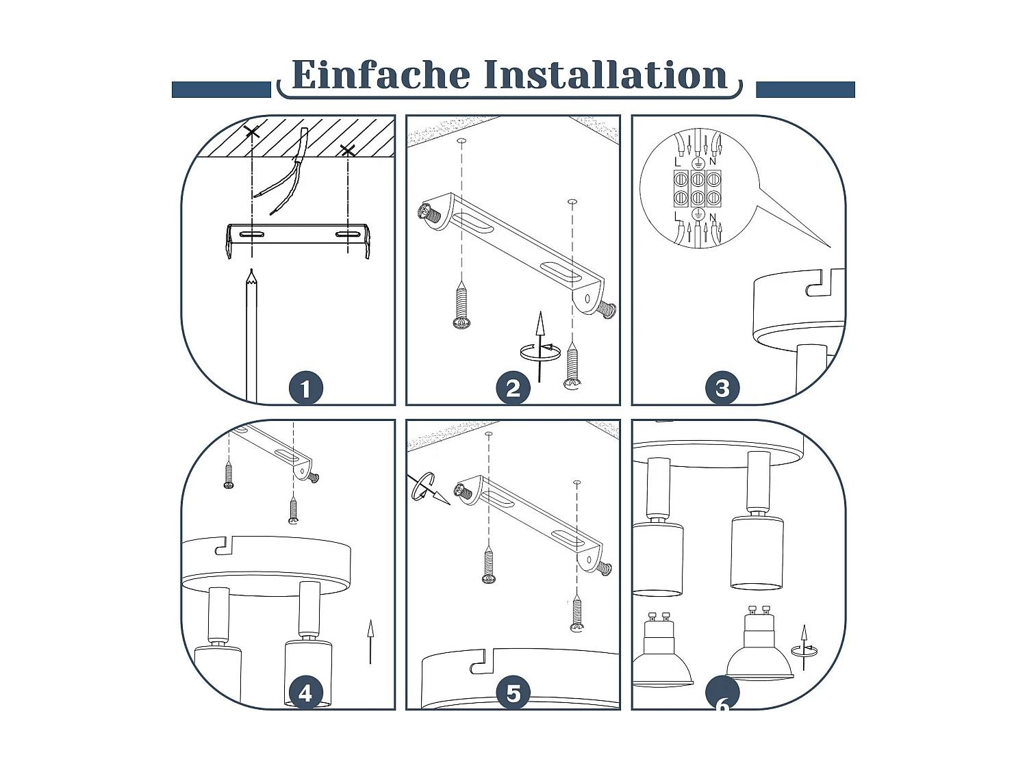 NETTLIFE Plafonnier LED GU10 -2 Spots de Plafond Ronde Moderne Spots de Plafond 350° pour Cuisines Couloir Chambre Salon - sans Ampoule chrome