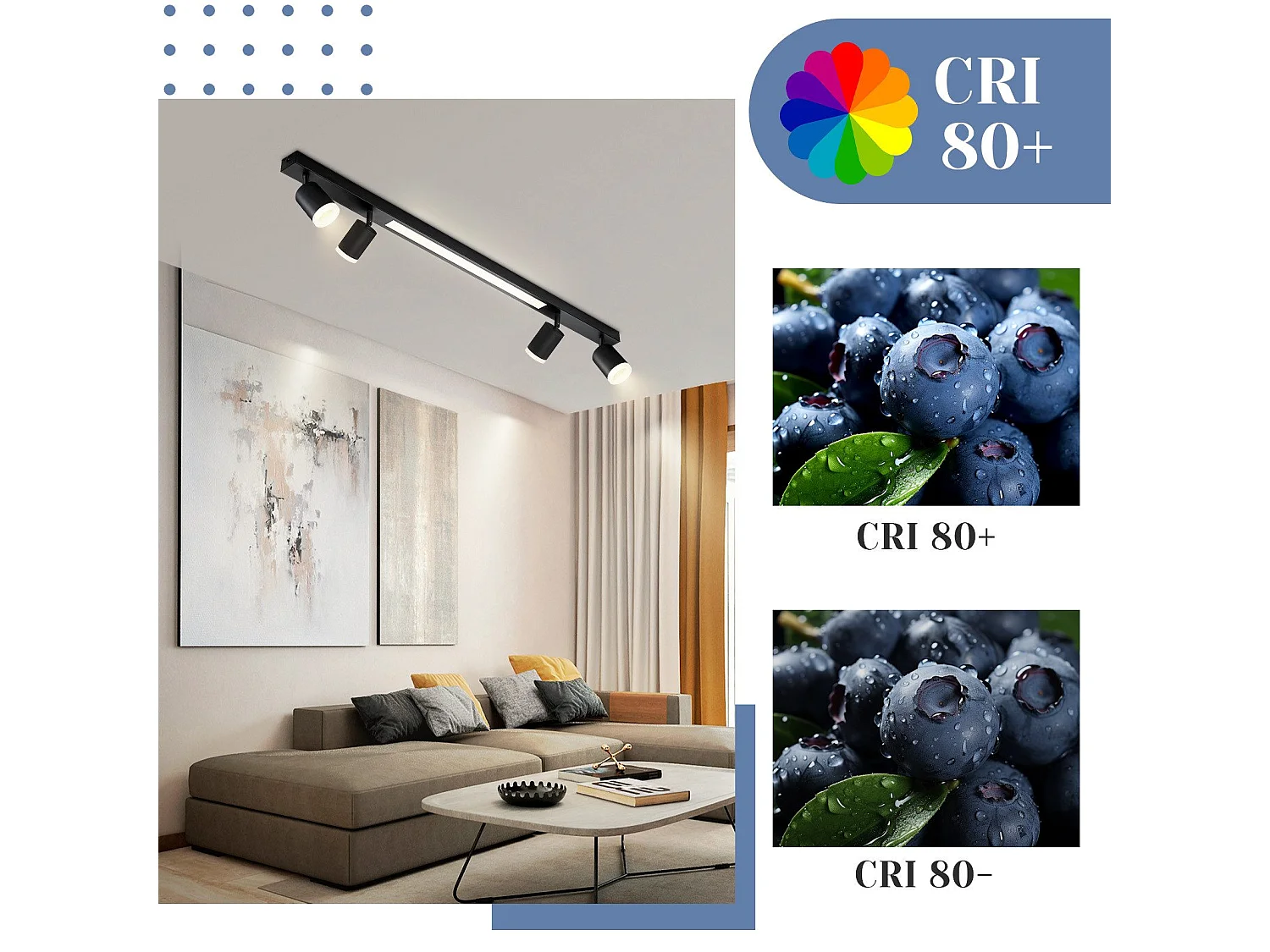 NETTLIFE Dimmbare LED-Deckenleuchte mit 4 Glühbirnen schwarz 38W mit Fernbedienung 3000K-6500K schwenkbar 350°