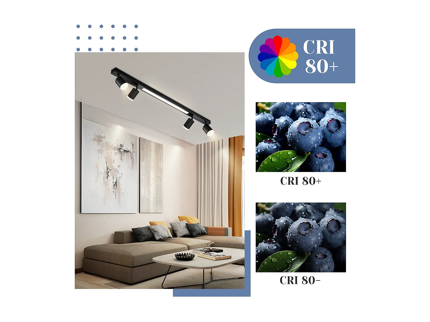 NETTLIFE Plafonnier LED dimmable 4 ampoules noir 38W avec télécommande 3000K-6500K orientables 350°