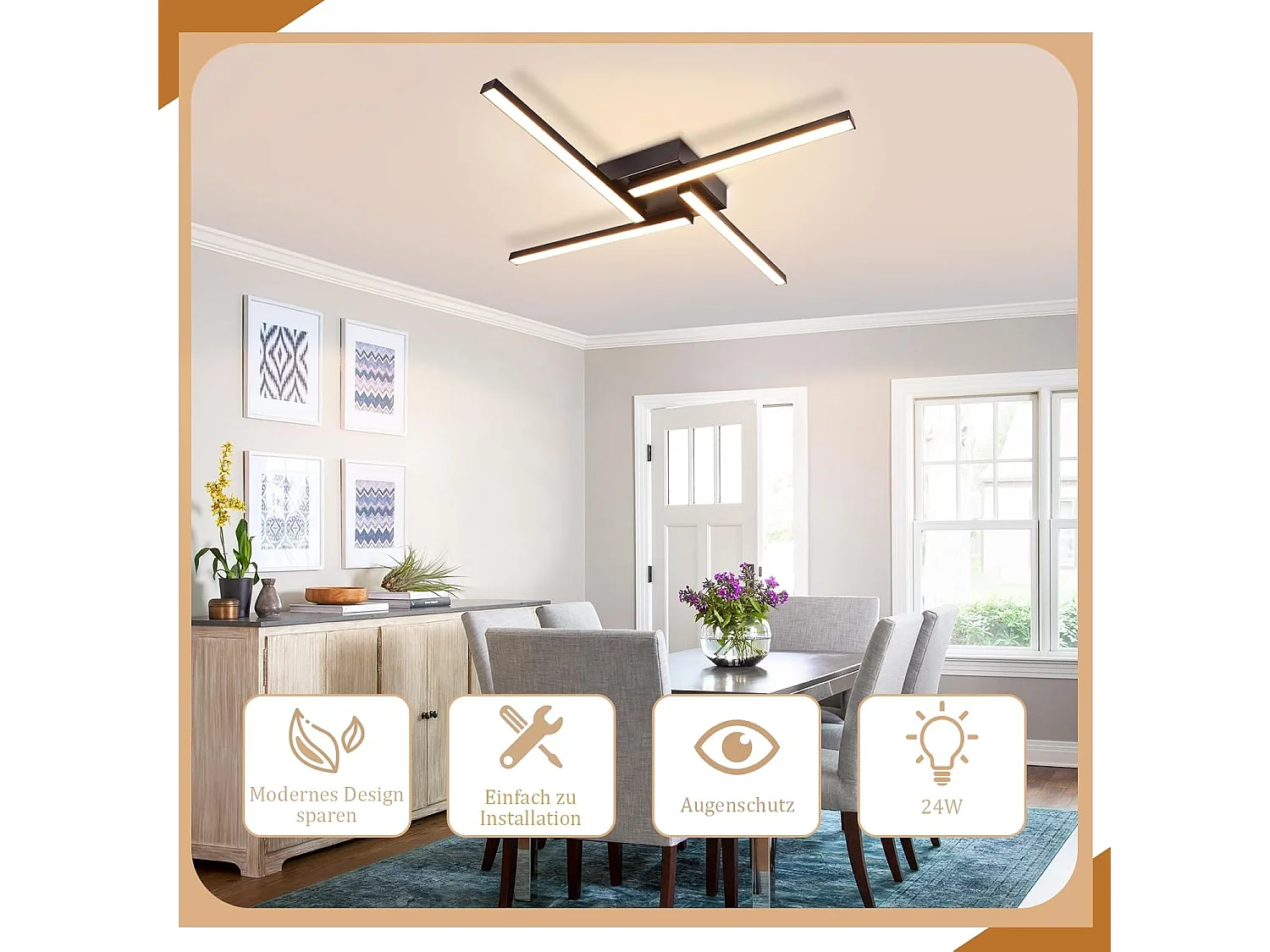 NETTLIFE Plafonnier LED blanc 24W design moderne 3000K blanc chaud