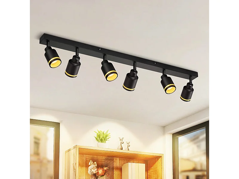 NETTLIFE Nowoczesna czarna lampa sufitowa: 6 regulowanych punktów sufitowych, metal, GU10 do biura, sypialni, jadalni, bez żarówki