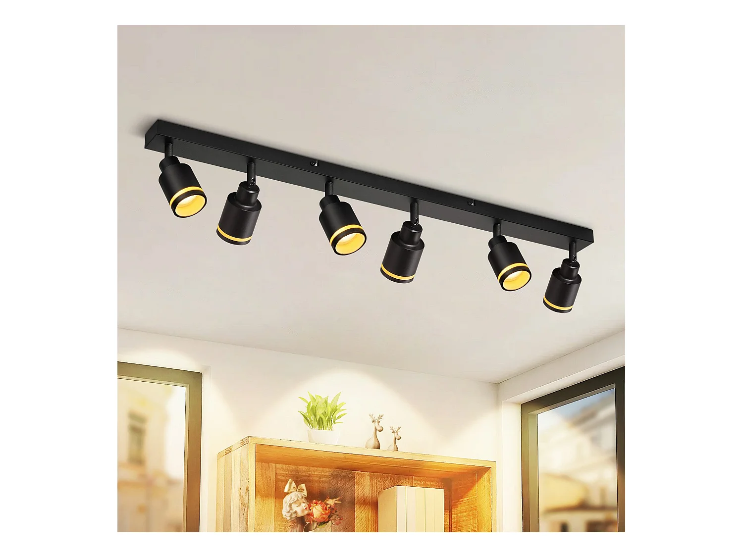 NETTLIFE Plafonnier noir moderne : 6 spots de plafond orientables,  en métal, GU10 pour bureau, chambre, salle à manger, sans ampoule