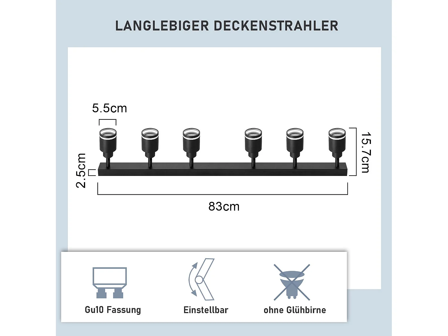 NETTLIFE Plafonnier noir moderne : 6 spots de plafond orientables,  en métal, GU10 pour bureau, chambre, salle à manger, sans ampoule