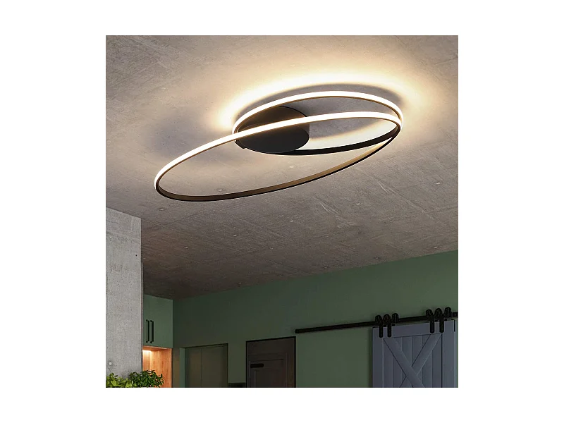 NETTLIFE Plafondlamp LED - Ovaal - zwart - Moderne Plafondverlichting - 3000K Warm Wit Licht - Metaal - 36W Keukenlamp - voor Gang | Woonkamer | Slaafkamer | Hal