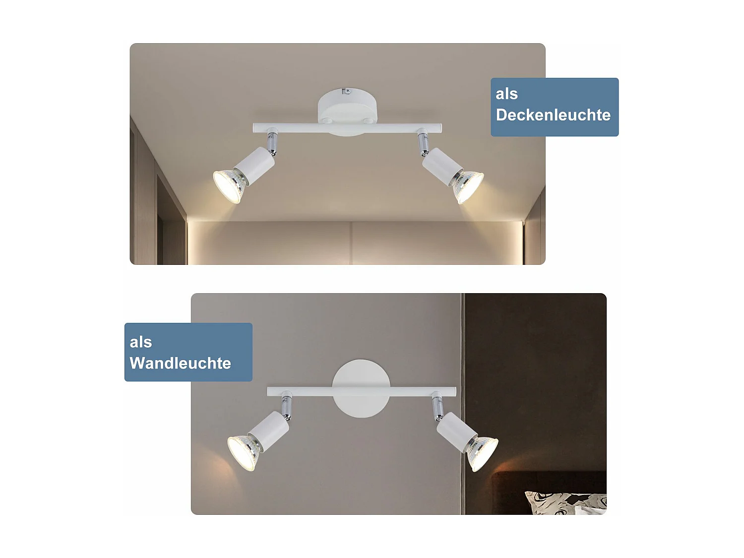 NETTLIFE Opbouwspot 2-lichts GU10 Fitting wit Metaal draaibar Plafondspot L 25cm Vintage Plafondlamp voor Slaapkamer | Hal | Woonkamer | Keuken Zonder Lichtborn