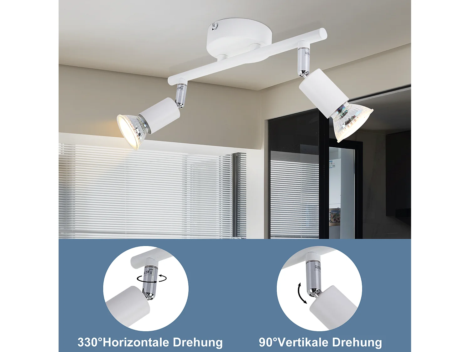 NETTLIFE Opbouwspot 2-lichts GU10 Fitting wit Metaal draaibar Plafondspot L 25cm Vintage Plafondlamp voor Slaapkamer | Hal | Woonkamer | Keuken Zonder Lichtborn