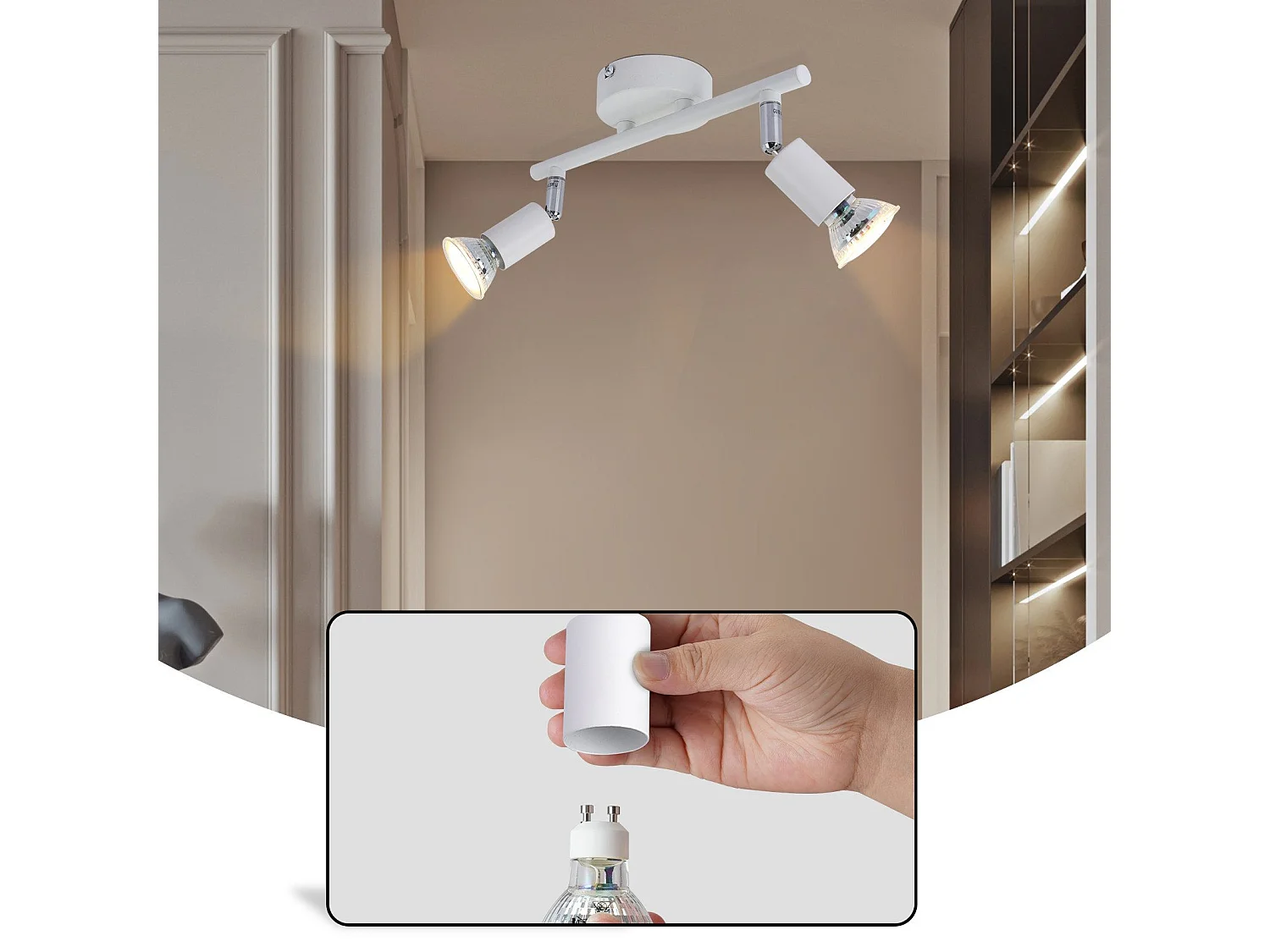 NETTLIFE Plafonnier LED 2 spots GU10 - Spot de Plafond Lampe de Plafond Moderne Intérieur Blanc pour Salon Salle de Bain Cuisine Bureau