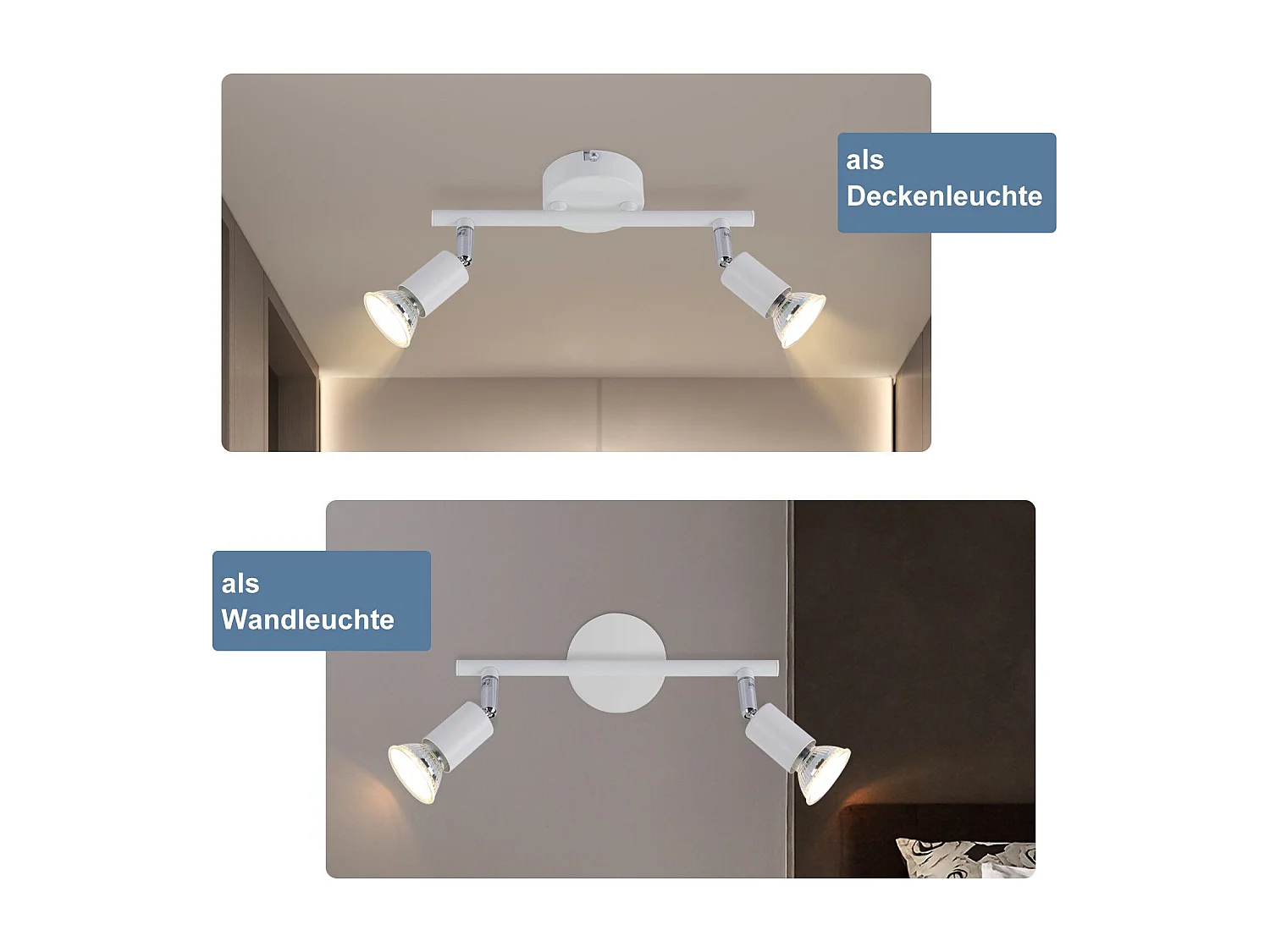 NETTLIFE Plafonnier LED 2 spots GU10 - Spot de Plafond Lampe de Plafond Moderne Intérieur Blanc pour Salon Salle de Bain Cuisine Bureau